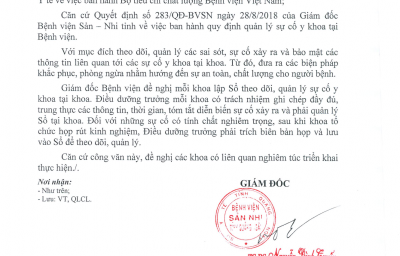 Công văn số 517/BVSN-QLCL v/v Lập sổ theo dõi, quản lý sự cố y khoa tại các khoa tại các khoa lâm sàng và cận lâm sàng